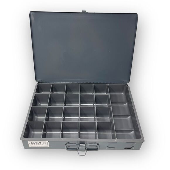 Klein Tools 54440 Mid Size 21 Compartment Storage Box Gray Grey Metal USA Made - Picture 1 of 12